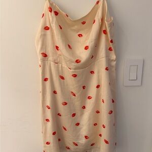 Cream Dress with Red Lip Print